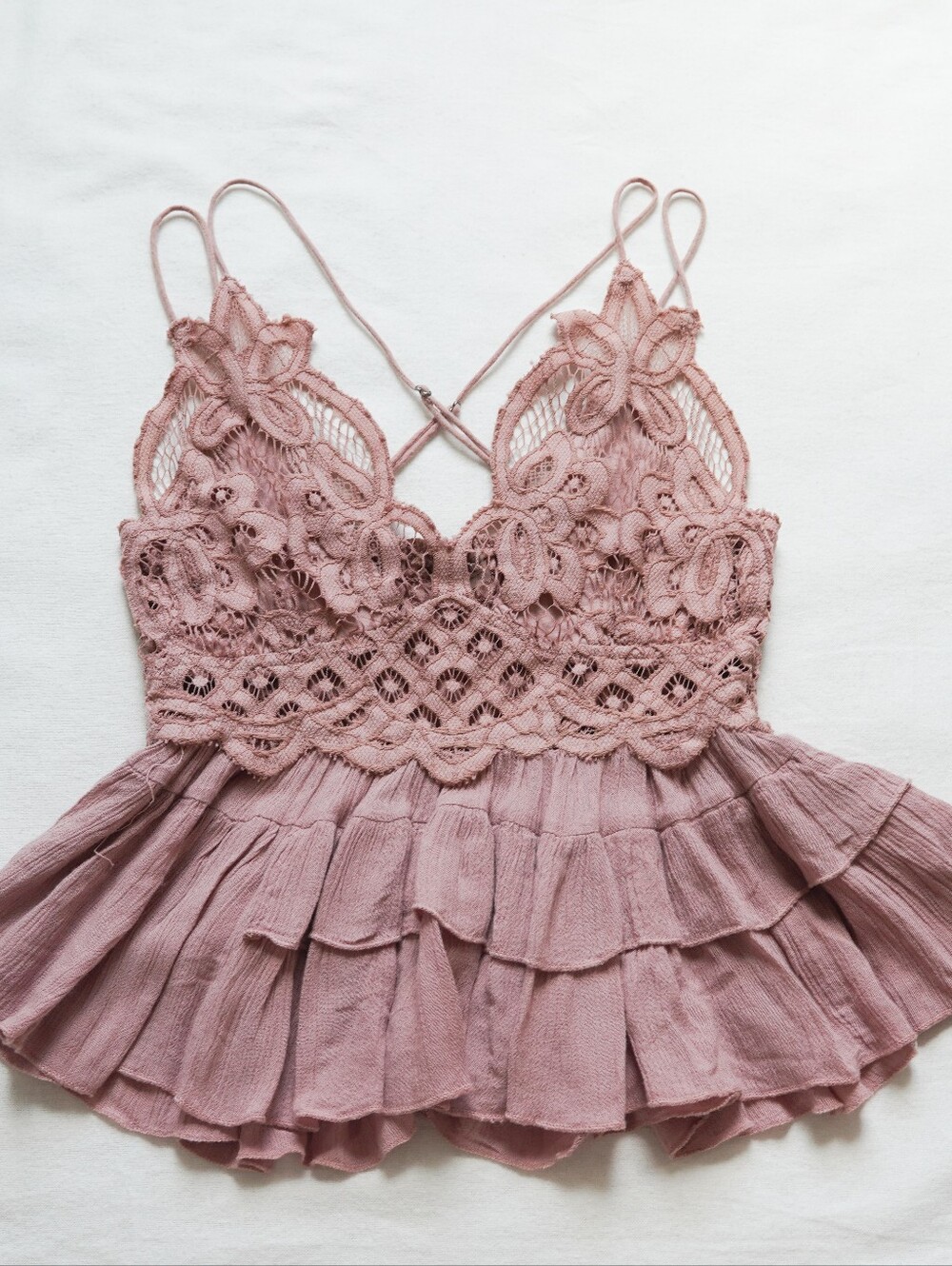 Free People dusty rose crochet lace cami